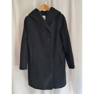 Cole Haan Signature Size 14 Wool Blend Hood Shawl Collar Coat Black Button